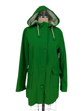 30184 Talbots Hooded Raincoat Green size XSmall preppy spring fall classic retro